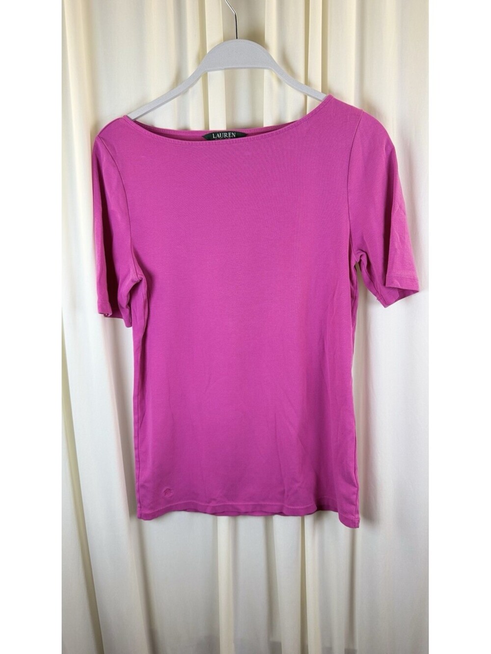 Lauren Ralph Lauren Hot Pink Boat Neck Top  Short Sleeve Basic Tee Size L